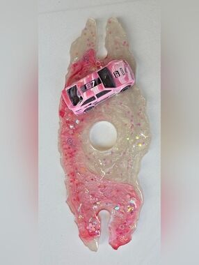 Pink Resin Trivet with Toy Car Accent wine 🍷 and Glass Holder